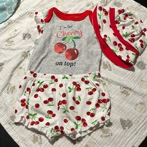 Girls 3-6mo cherry outfit